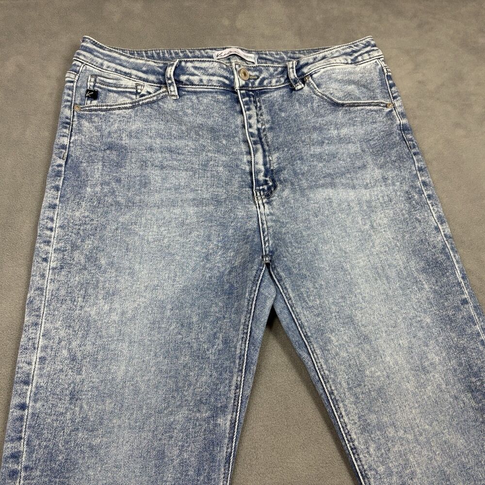 Kancan Size 32 Lounge Acid Wash Straight Leg Raw Hem Jeans Cropped Retro Boho - Picture 3 of 9